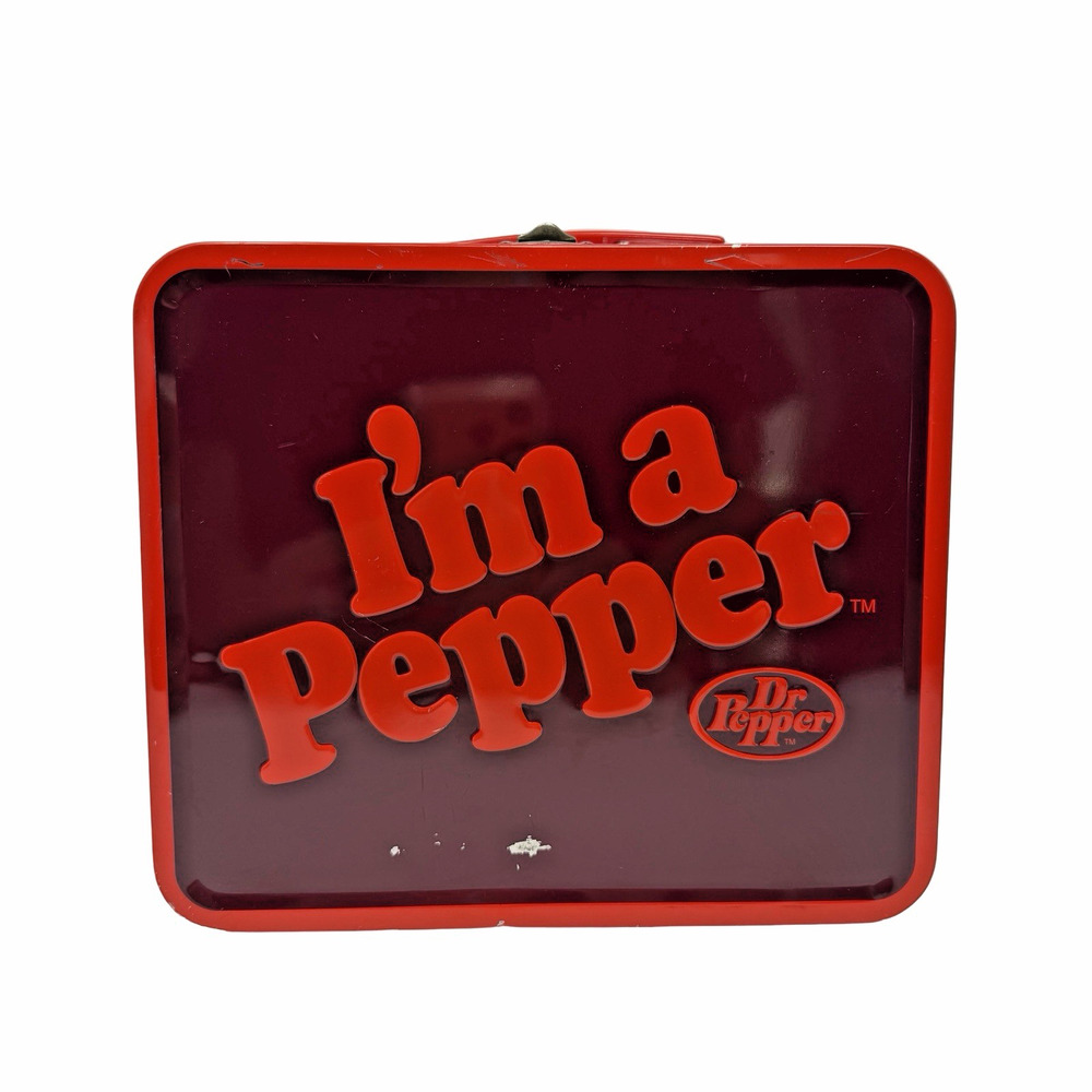 Vintage Dr Pepper Metal Lunch Box Red Purple Star Pattern Tin Carry Case